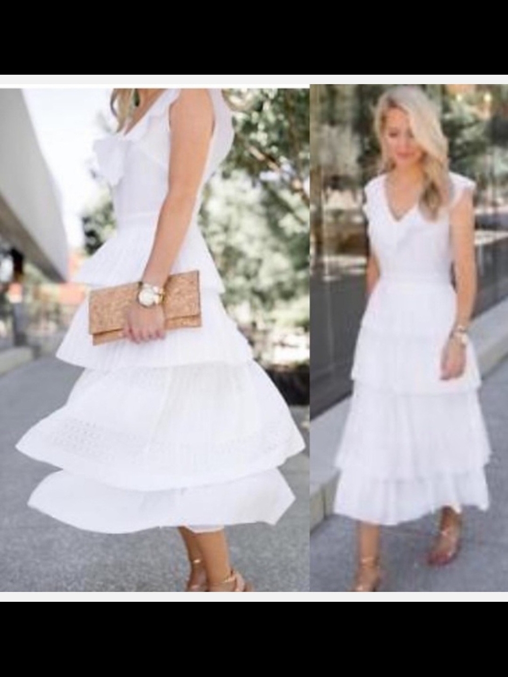 Banana Republic Laser Cut White V-Neck Tiered Ruffle Maxi Dress - Picture 3 of 8